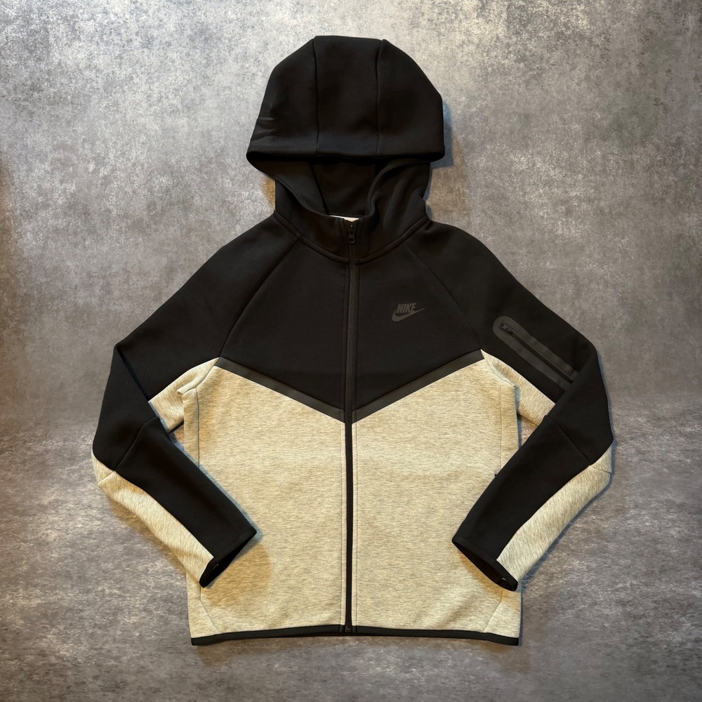 Nike Kids Tech Fleece Full Zip Hoodie XL Black Grey Colorblock Youth Jacket Gym